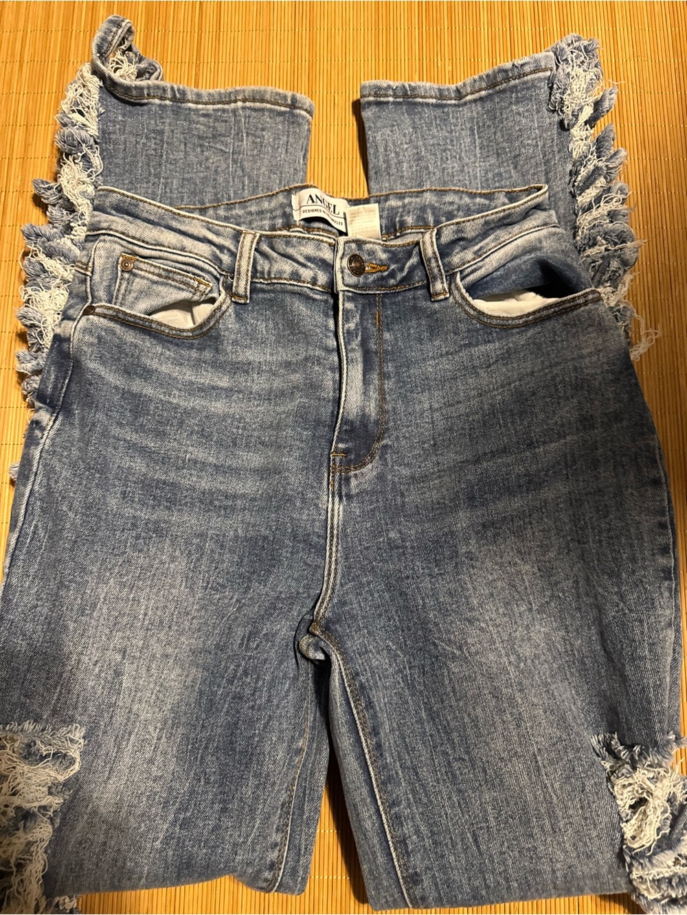 Angel High-Rise Distressed Frayed Hem Jeans - Light Blue